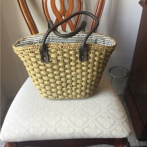 J Crew small raffia tote bag